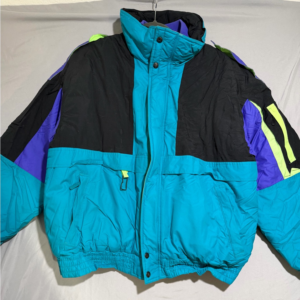 Vtg 80s Inside Edge Men's Large Colorblock Puffer Jacket Zip Up Coat